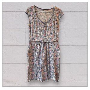 Boden Margot Blue and Pink Flutter Sleeve Midi jersey Dress 10 EUC